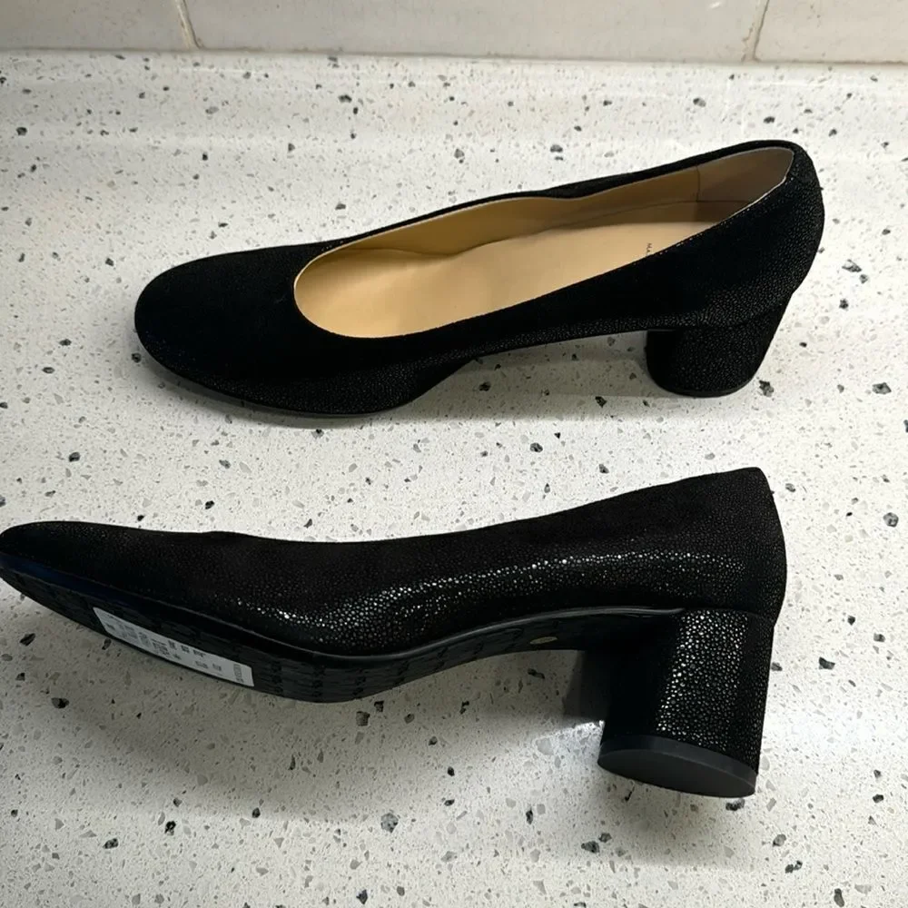 Amalfi by Rangoni Firenzie Black Leather Block Heel Pumps Made in Italy Size 12M